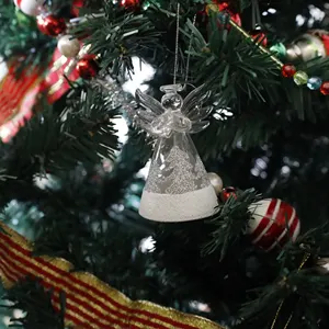 Стеклянные ангельские украшения H4cm, рождественские подвесные украшения с блестками