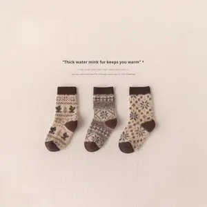 Chaussettes en <span class=keywords><strong>polaire</strong></span> épaisses pour enfants, automne-hiver, mi-mollet, rétro, motif Fair Isle, chaudes et douces pour filles et garçons, détection des aiguilles - Product Image 2