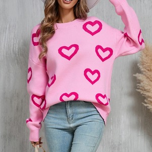 Women Y2k <strong>Valentines</strong> Oversized Knitted Sweater Heart Print Long Sleeve Crew Neck Loose Pullover <strong>Jumper</strong> Top Streetwear - Product Image 1
