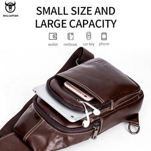 Bolso Bandolera BULLCAPTAIN Vintage para Hombre, de Cuero Genuino Marrón, Portátil, Informal, para Deportes al Aire Libre, Bolso de Pecho, Bolso para Motocicleta - Product Image 2