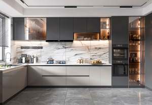 Cocina Modular de Madera de Estilo Moderno SANTOPOVA, Diseño Abierto Completo en 3D, Cocina con Isla de Tablero de Melamina Inoxidable para Condominios - Product Image 6