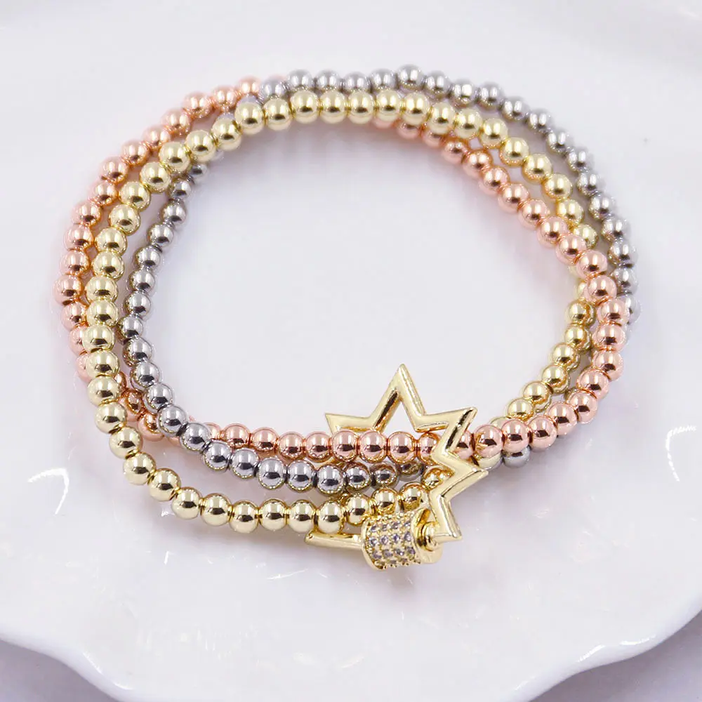 Three-color copper beaded bracelet Fashion Hollow Out connector Stretch bracelet Turnbuckle accessories