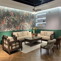 Ensemble de canapés en tissu capitonnés rétro avec structure en bois, table basse en verre, suite de meubles classiques pour salon, hôpital/école