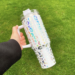 Leopardo olografico viaggio caffè 40oz Tumbler isolato leopardo incisione Laser 40oz bicchieri da campeggio all'aperto tazza con manico - Product Image 5