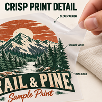 Transfert thermique DTF personnalisé pour vêtements avec des motifs de logo prêts à être pressés pour le branding des t-shirts et la décoration des tissus