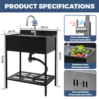 Évier autoportant utilitaire en acier inoxydable avec robinet d'eau froide et chaude Évier commercial pour cuisines salles de bains Garage Blanchisserie