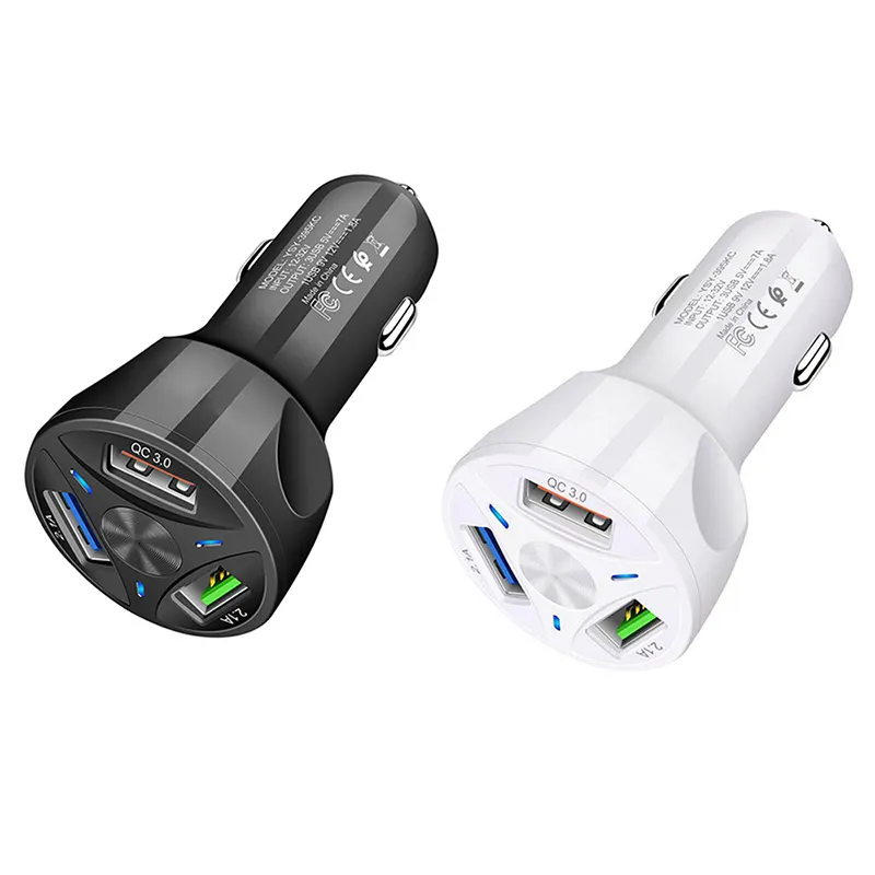 Chargeur de voiture USB portable à 3 ports Charge rapide 3.0 Adaptateur de charge rapide pour iPhone et Samsung Adaptateur de chargeur USB