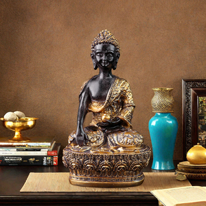 Statua di Buddha dorato, resina buddista scultura per la decorazione della casa e la meditazione altare - Product Image 2