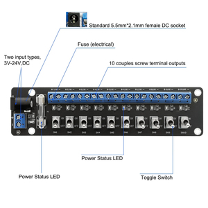 Module de distribution d'alimentation CC 3V-24V, connecteur 10 canaux avec interrupteur à bascule individuel PCB019L - Product Image 4