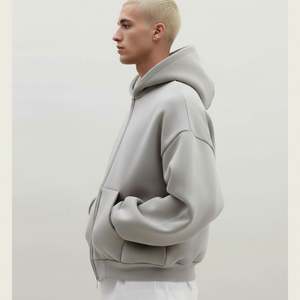 Sweat à capuche personnalisé en molleton bouclette épais 450 g/m² pour homme, veste à double fermeture éclair bidirectionnelle, coupe oversize courte et carrée, streetwear vierge - Product Image 2