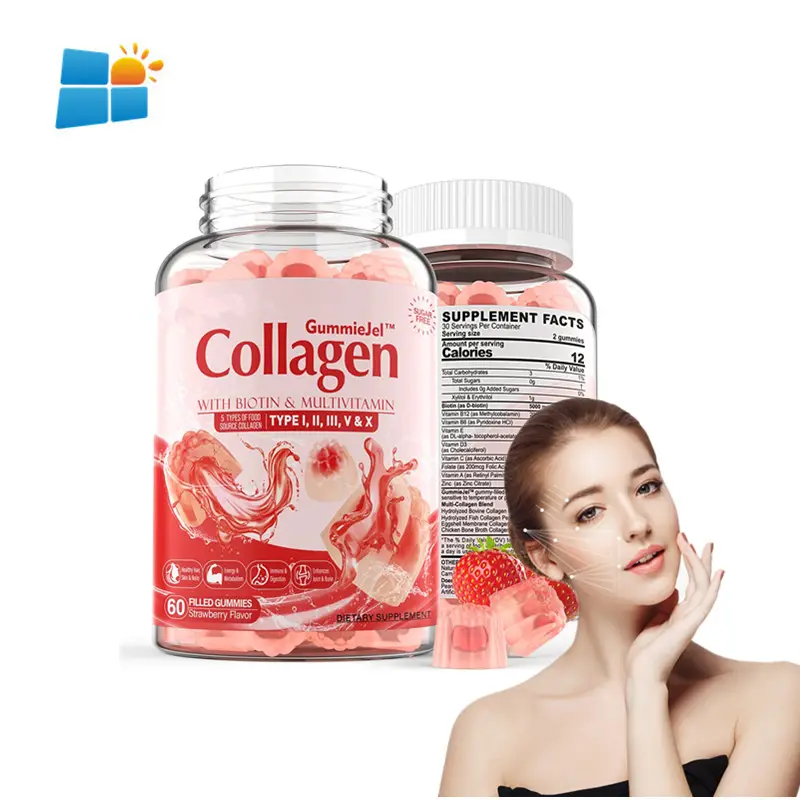 New product OEM ODM OBM Factory Custom Supply Hydrolyzed Collagen Peptides Gummies For Promotes Hair  Nail  Skin  Bone and Joint