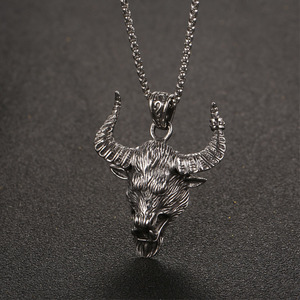 Street Hip Hop Men's <b>Titanium</b> Steel Bull Head Pendant Necklace Animal Zodiac SP822 Stainless Steel <b>Chain</b> Gift - Product Image 1
