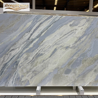 Slab Kuarsa Mewah Tahan Api dan Tahan Air Warna Biru Langit Putih Awan, Desain Modern OEM untuk Dapur/Ruang Makan/Kamar Mandi