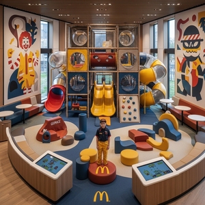 Petite aire de jeux intérieure pour enfants de McDonald's, équipement de jeu souple avec toboggan, piscine à balles et espace d'attente - Product Image 4
