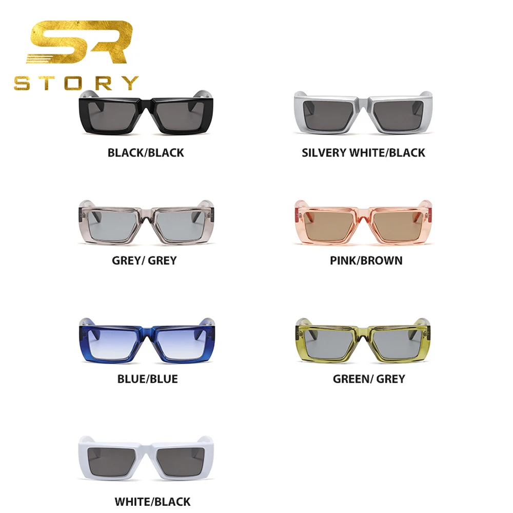STORY S3043 Vintage Y2K Silver Thick Frame Rectangle Sunglasses display picture 3