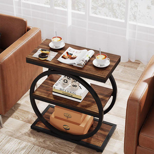 Table d'appoint moderne en <span class=keywords><strong>bois</strong></span> massif avec 3 étagères de rangement, design étroit, structure en métal noir, écologique, pour salon <span class=keywords><strong>et</strong></span> chambre à coucher - Product Image 2