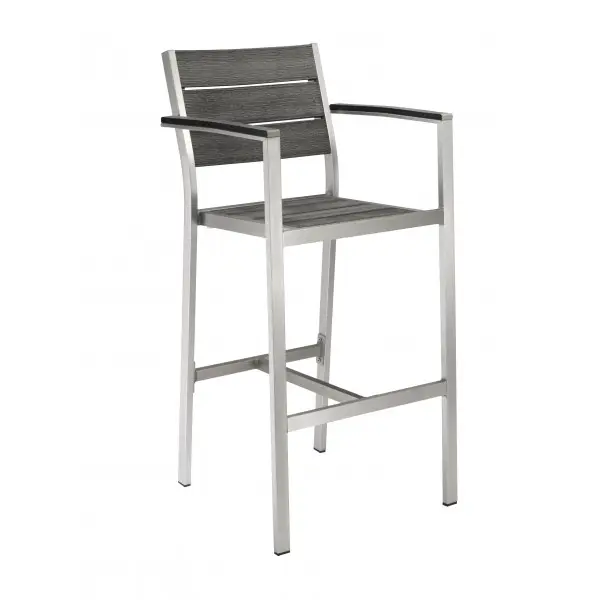 Outdoor disikat Anodized bingkai aluminium plastik kursi kayu bistro lengan makan Bar kursi bangku dengan penggunaan komersial
