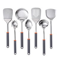Ensemble d'ustensiles de cuisine BINSADIQ CRAFTS en acier inoxydable, 1 pièce, lavage à la main uniquement, outils de cuisson avec poignées en silicone, compatibles four à micro-ondes
