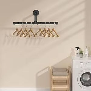 Porte-vêtements mural flottant en tuyau industriel, bricolage, robuste, rustique, vintage, barre à vêtements en métal pour la cuisine - Product Image 3