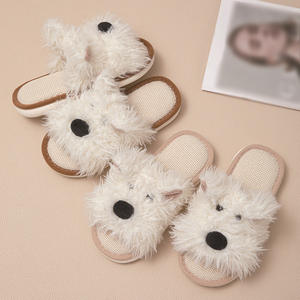 Peluche <span class=keywords><strong>petit</strong></span> <span class=keywords><strong>chien</strong></span> pantoufles dessin animé mignon couleurs contrastées à la mode minimaliste respirant belle confortable chaud pantoufles - Product Image 1