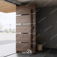Porte extérieure en bois insonorisée antivol avec insert en verre pour porte d'entrée extérieure de sécurité d'entrée principale de maison de villa