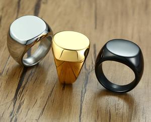 Jietao Wholesale Minimal Style Stainless Steel Custom Engraving Jewelry Round Plain Blank 18k <strong>Gold</strong> <strong>Signet</strong> <strong>Ring</strong> for Mens - Product Image 4