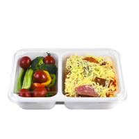 Barquettes alimentaires en plastique CPET personnalisées en usine, noires/blanches, à 3 compartiments, double compartiment, résistantes au four, avec couvercle