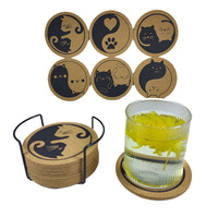 Ensemble de sous-verres en liège naturel jaune écologique, motif de patte de dessin animé mignon, résistant à la chaleur, biodégradable, décoration pour la maison et le bar