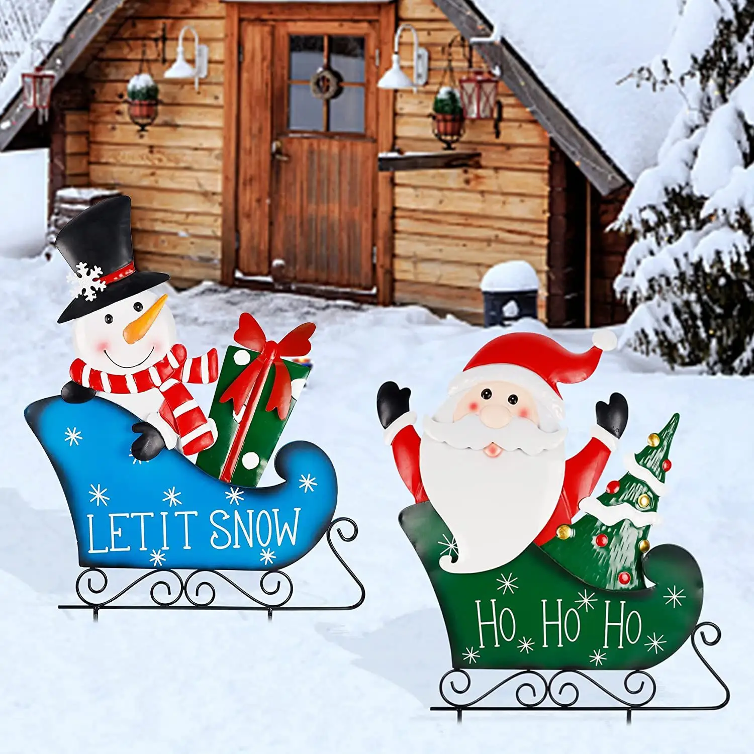 단철 썰매 더미 장식 눈사람과 산타 클로스 마당 표지판 야외 정원 크리스마스 장식
