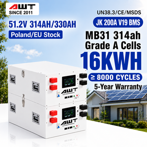 Batterie au lithium LiFePO4 empilable 48V 16kWh 51.2V MB31 314Ah avec BMS JK V19 pour stockage solaire – Entrepôt local UE - Product Image 1