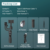 Stabilisateur de cardan portable S5pro 3 pour téléphone, prix usine, suivi automatique du visage par IA à 360°, batterie 3600 mAh pour tournage vidéo et vlog