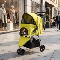 Poussette pliable 3 roues confortable en tissu vert avec fermeture éclair pour animaux de compagnie (chats, chiens) – Offre spéciale Amazon