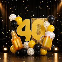 Fournisseur en gros de ballons de fête jetables, décoration pour fêtes d'anniversaire 40 ans, bannière noire et or, rideau en feuille, ballons en promotion