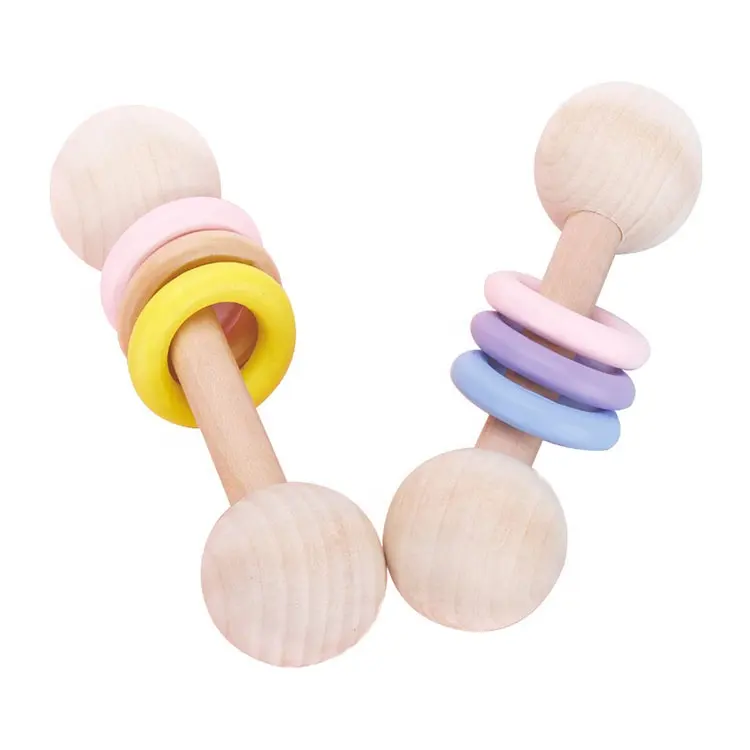 Baby Teething Nursing Accessories Chew Teether Rattle Activity Toys Three Ring Wooden Montessori Bells Toys