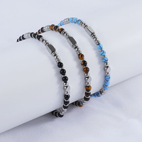 Bracelet perles fait main pour femme et homme, style bohème, réglable, empilable, en acier inoxydable, pierres naturelles, maillons, résistant à l'eau et inaltérable