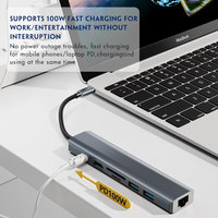 Hub 7 en 1 Tipo-C a HDMI 4K 30Hz, Estación de Acoplamiento USB C con Tarjeta de Red RJ45 de 1000M, Carga Rápida de 100W, Doble USB3.0, SD/TF