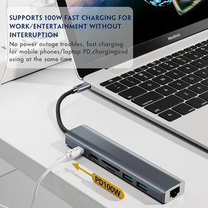 7-in-1 Type-C để HDMI Hub 4K @ 30Hz HDMI USB C Docking <span class=keywords><strong>Station</strong></span> 1000M RJ45 Netword thẻ với 100W nhanh sạc kép USB3.0 SD/TF - Product Image 5