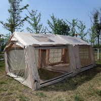 Tente de camping gonflable double porte avec fenêtre de toit, en tissu Oxford, fenêtre en TPU, trou pour cheminée, tente à colonnes d'air pour l'extérieur