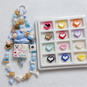 Cuentas sueltas de corazón de píxel bicolor con efecto de gota de aceite pintadas, coloridas y versátiles, con orificio pasante, para fabricación de joyas y cadenas de teléfono DIY - Product Image 1