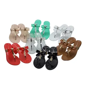 Großhandel New Style Jelly Schuhe Candy Farbe Crystal Jelly Wedge Heel Flip Flop mit Schleifen Jelly Flip Flop für Frauen