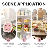 Bol de lavage pour fruits et légumes avec panier égouttoir et couvercle ventilé, récipient hermétique pour conserver les produits frais au réfrigérateur, pour pique-nique et préparation de salades