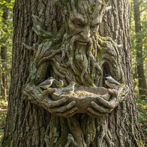 Mangeoire à oiseaux fantaisie en forme d'homme-arbre, sculpture en résine <span class=keywords><strong>Greenman</strong></span> avec bol portable pour l'extérieur, le jardin, l'attraction de la faune. - Product Image 1