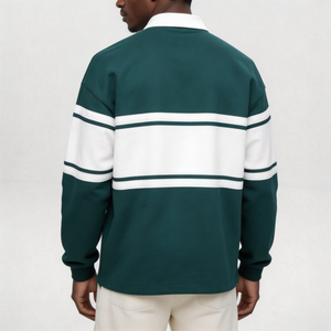 <span class=keywords><strong>Polo</strong></span> a Maniche Lunghe Personalizzata in Cotone Pesante 360 Gsm, Oversize con Patchwork a Contrasto, Stile Rugby per Uomo - Product Image 2