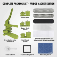 Nouvelle machine manuelle de fabrication de badges en plastique avec 3 moules (cercle, carré, cœur) 50x50mm 53x57mm, kit de fabrication de boutons pour épingles et aimants de réfrigérateur