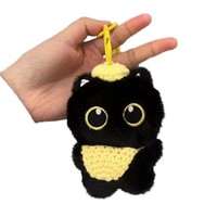 Mignon porte-clés chat noir en peluche, pendentif polyvalent pour sac à dos, ornement de qualité boutique pour fille