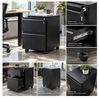 Armoire mobile à 2 tiroirs en acier avec serrure et roulettes, armoire de rangement métallique roulante sous le bureau pour le bureau