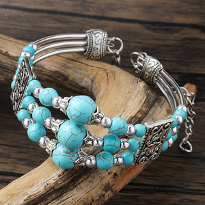 Usine <span class=keywords><strong>En</strong></span> <span class=keywords><strong>Gros</strong></span> Classique Rétro Bohème Tibétain Ethnique Main <span class=keywords><strong>Bijoux</strong></span> Perlé Turquoise Bracelet à Vendre - Product Image 3