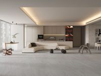 Carrelage en porcelaine aspect grès sablé gris clair mat 600x1200, antidérapant, isolant thermique, pour murs et sols intérieurs d'hôtels et d'hôpitaux