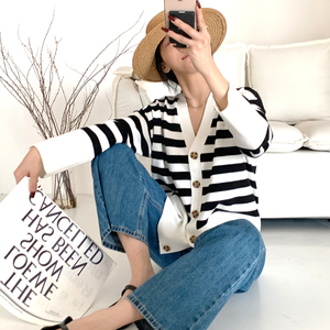 <span class=keywords><strong>Cardigan</strong></span> Invernale Personalizzato con Design a Righe Nere, Manica Lunga, Chiusura con Singolo Bottone, 100% <span class=keywords><strong>Cotone</strong></span> per Donna - Product Image 4