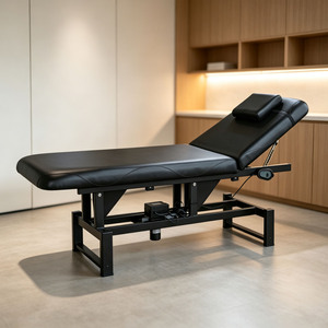 Table de massage électrique réglable noire, lit facial en cuir PU, table de soin spa en acier inoxydable - Product Image 2